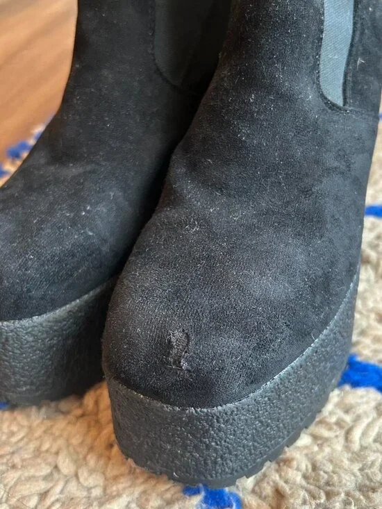 Black la moda Levitate faux suede chunky goth mega platform bootie ankle boots - Picture 6 of 8